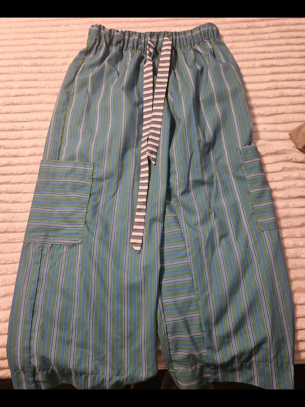 Striped Elastic Waist Wide-Leg Pants in Blue and Green